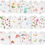 Cindeer 12 Pcs Snap Muslin Baby Bibs for Boy Girl, Cotton Drool Bibs, 6 Layers of Cotton Gauze Baby Saliva Towel Baby Bibs for Infant Neutral Newborns Toddlers Drooling Teething Feeding Baby Shower